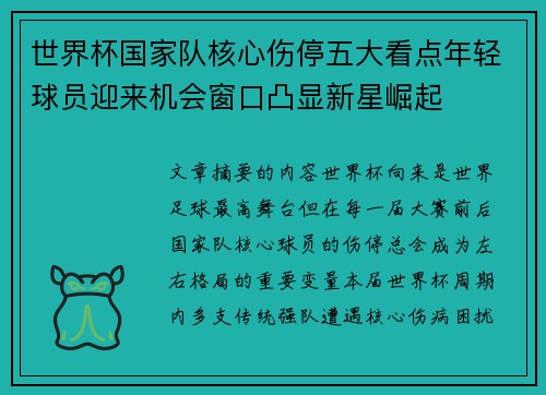 世界杯国家队核心伤停五大看点年轻球员迎来机会窗口凸显新星崛起