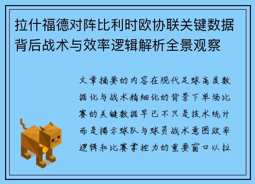 拉什福德对阵比利时欧协联关键数据背后战术与效率逻辑解析全景观察 拉什福德对阵比利时欧协联关键数据背后战术与效率逻辑解析全景观察